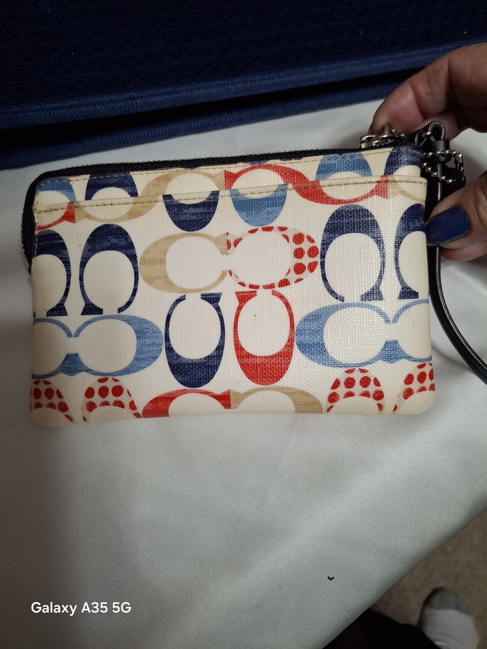 Coach Signature Multi-Color Red, White And Blue CornerZip Wristlet - Picture 5 of 8